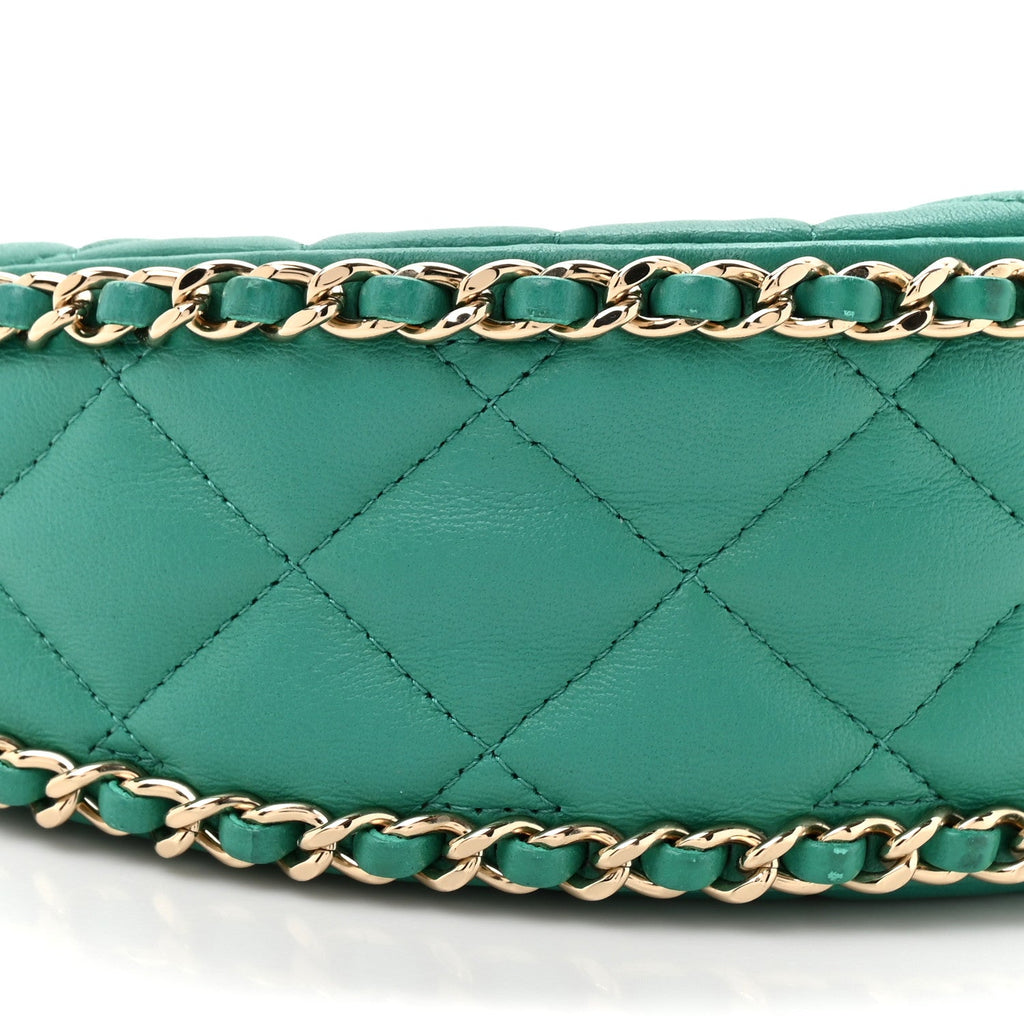 Chanel Lambskin Quilted Chain Around Hobo Green