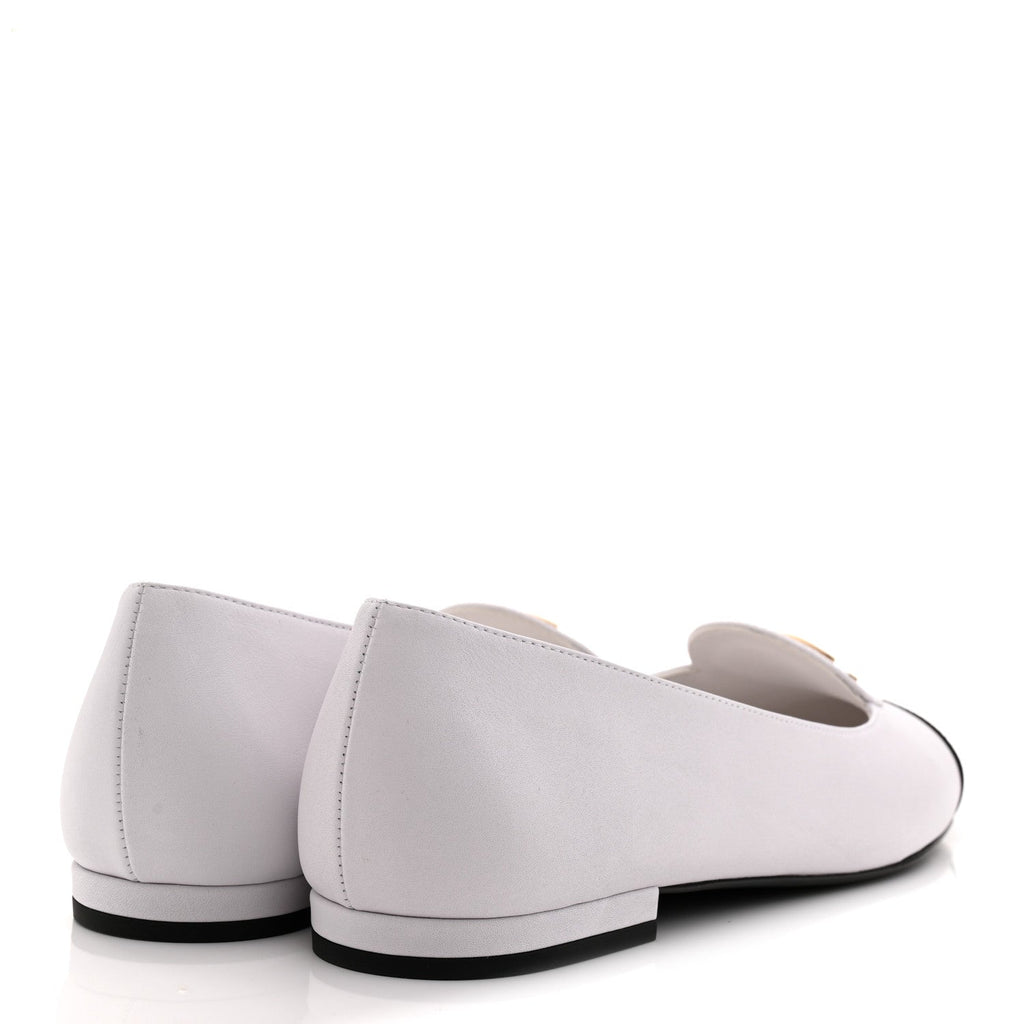 Calfskin Grosgrain Cap Toe CC Moccasin Loafers 39 White Black