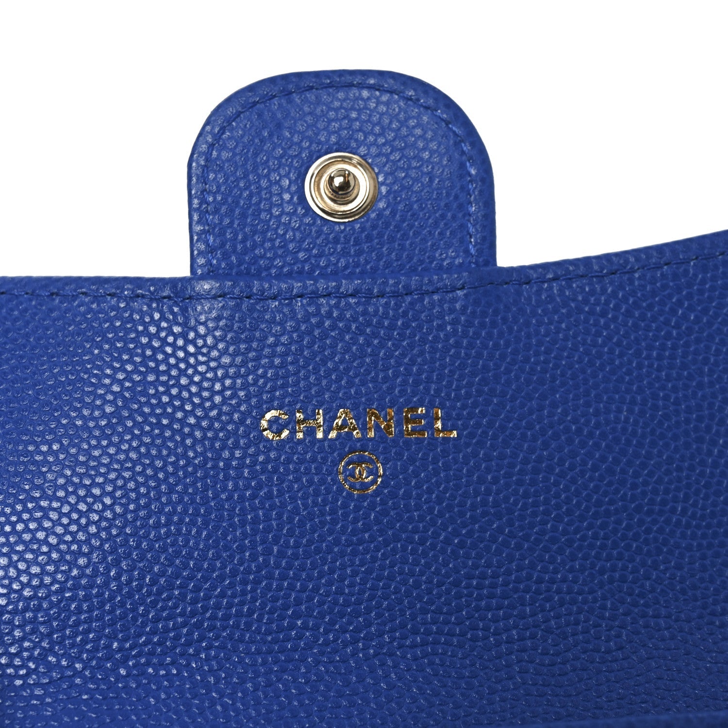 Caviar Quilted Flap Card Holder Wallet Blue