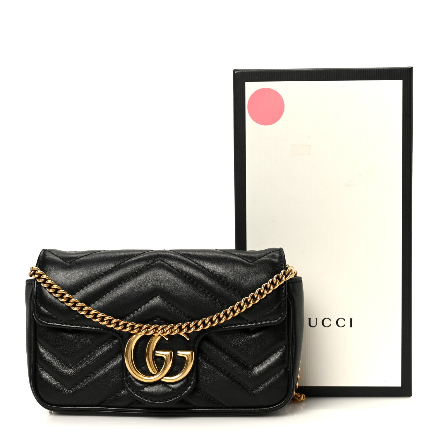 Gucci Calfskin Matelasse Super Mini GG Marmont Shoulder Bag Black