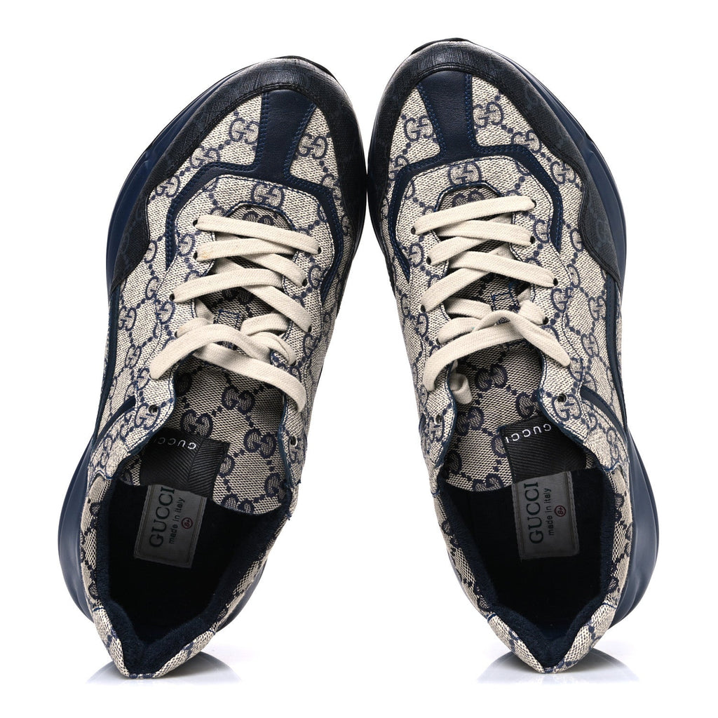 Gucci GG Supreme Monogram Mens Rhyton Sneakers 8.5 Beige Black Blue