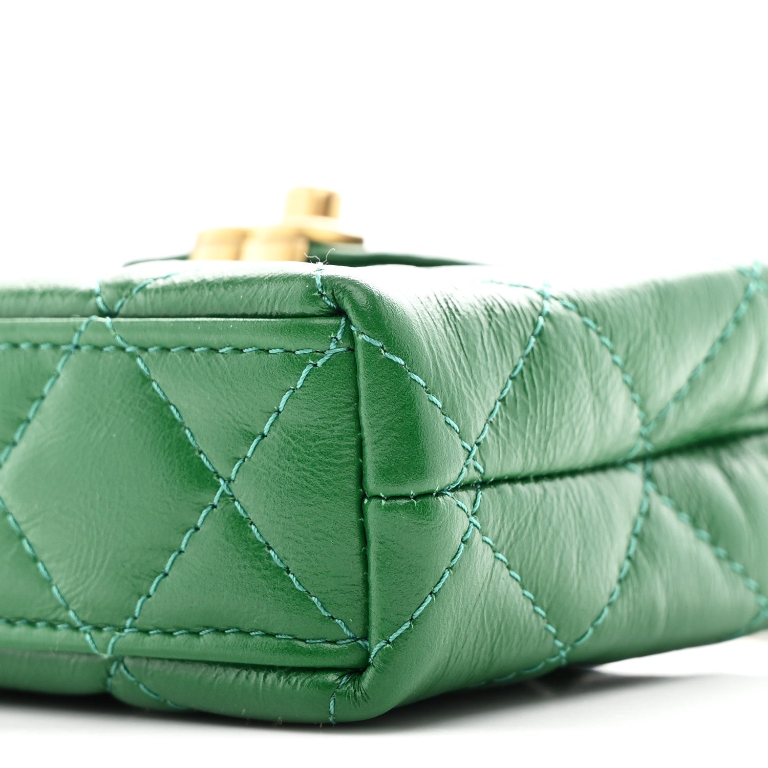 Chanel Shiny Aged Calfskin Quilted Mini Nano Kelly Shopper Green