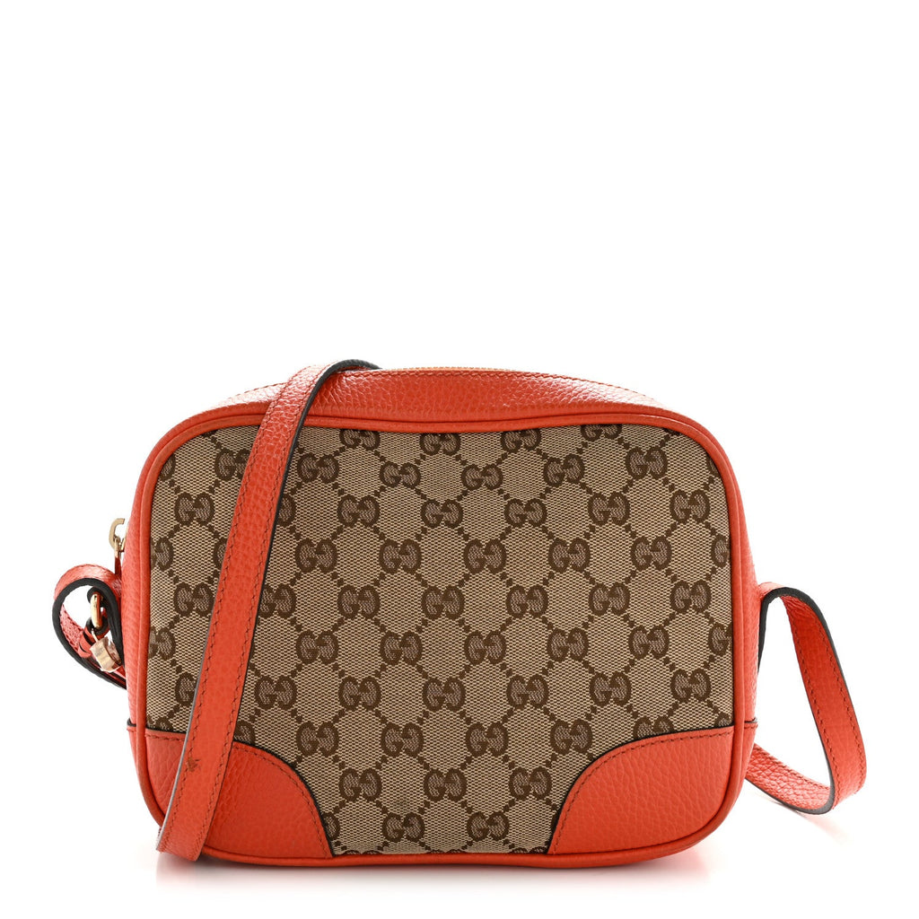 Gucci Monogram Dollar Calfskin Mini Bree Messenger Bag Beige Ebony Sun Orange