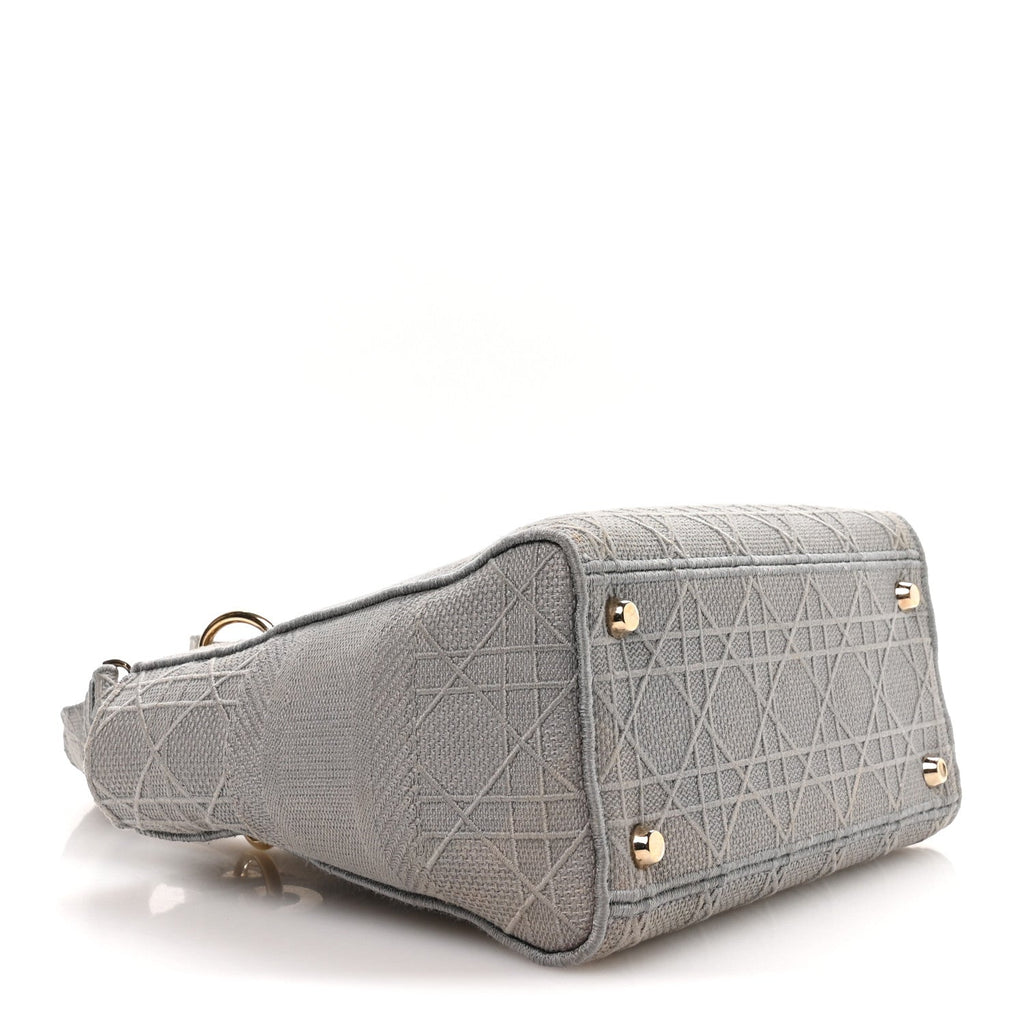 Christian Dior Canvas Embroidered Cannage Medium Lady D-Lite Gray