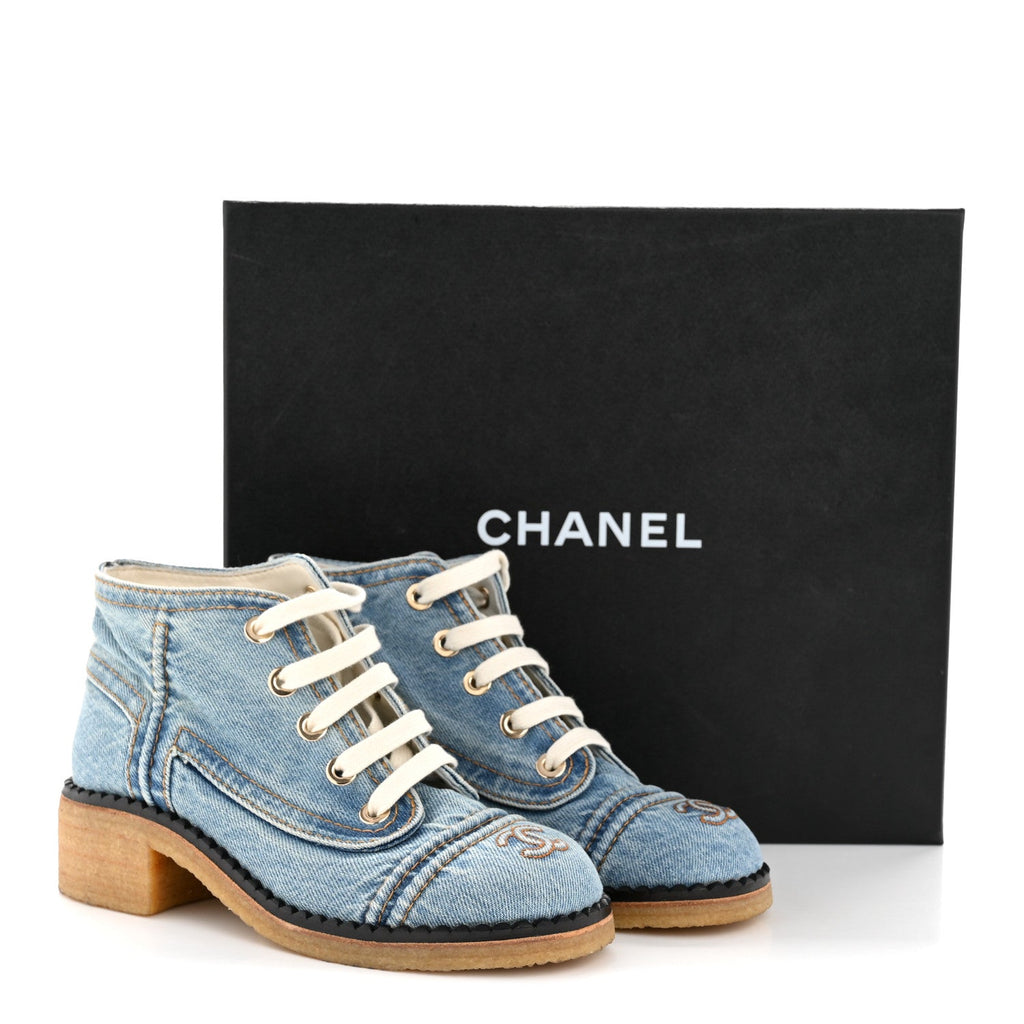 Denim Lace Up Boots 36 Light Blue