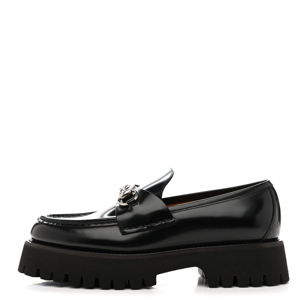 Gucci Cordovan Lux Womens Horsebit 45mm Platform Loafers 39.5 Black