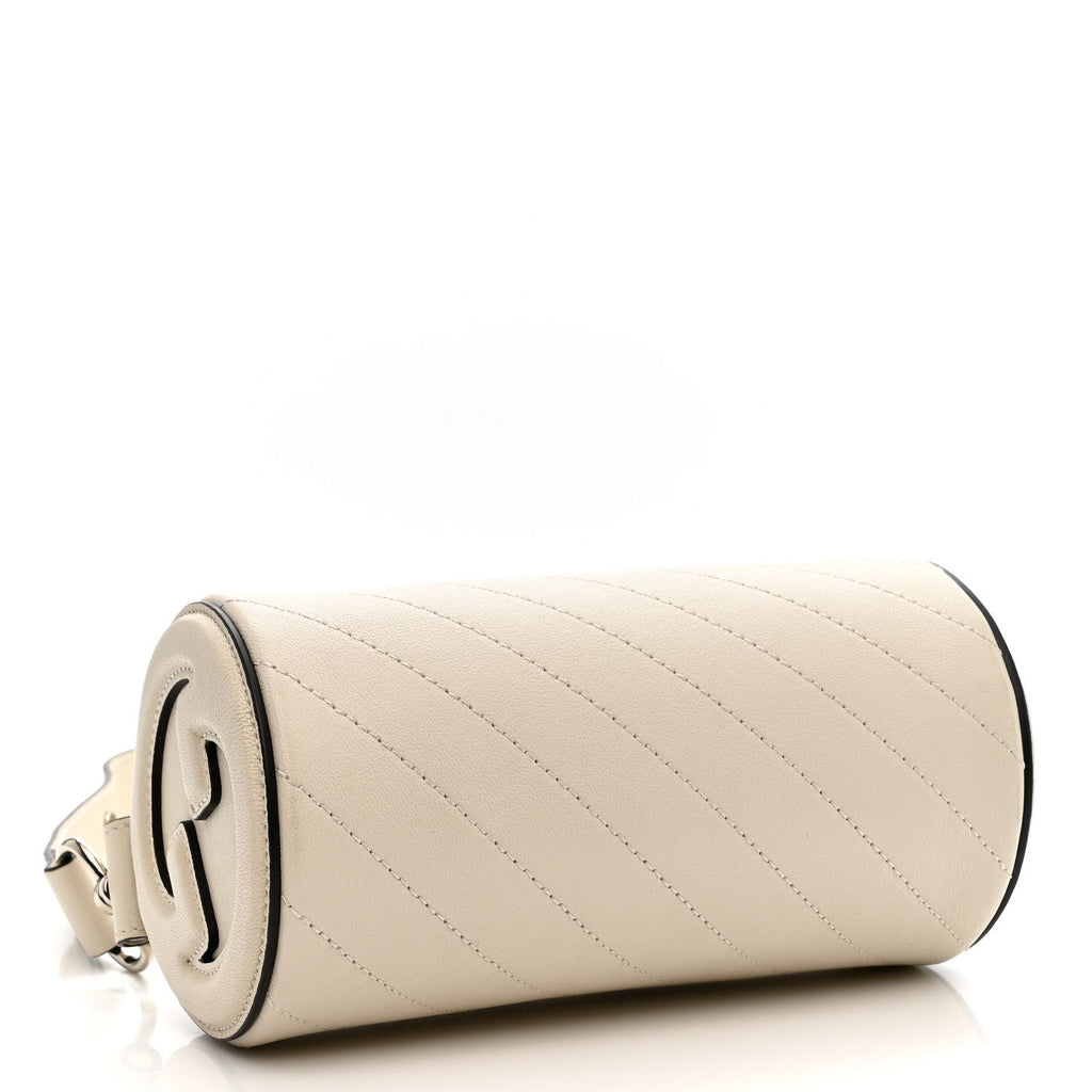 Gucci Sakai Be Green Calfskin Diagonal Stitched Mini Blondie Barrel Shoulder Bag Mystic White