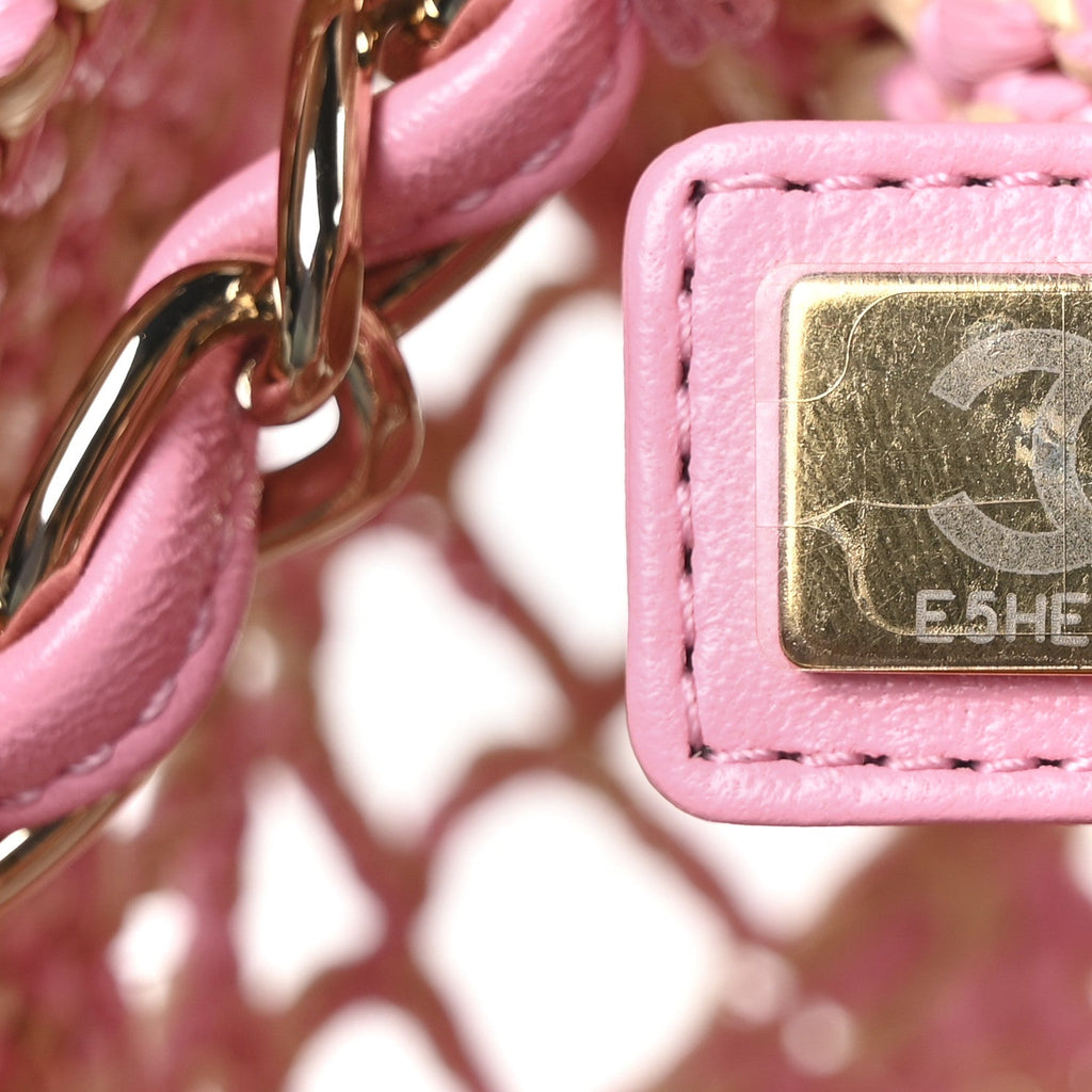 Chanel Raffia Effect Braided Small Shopping Bag Beige Pink