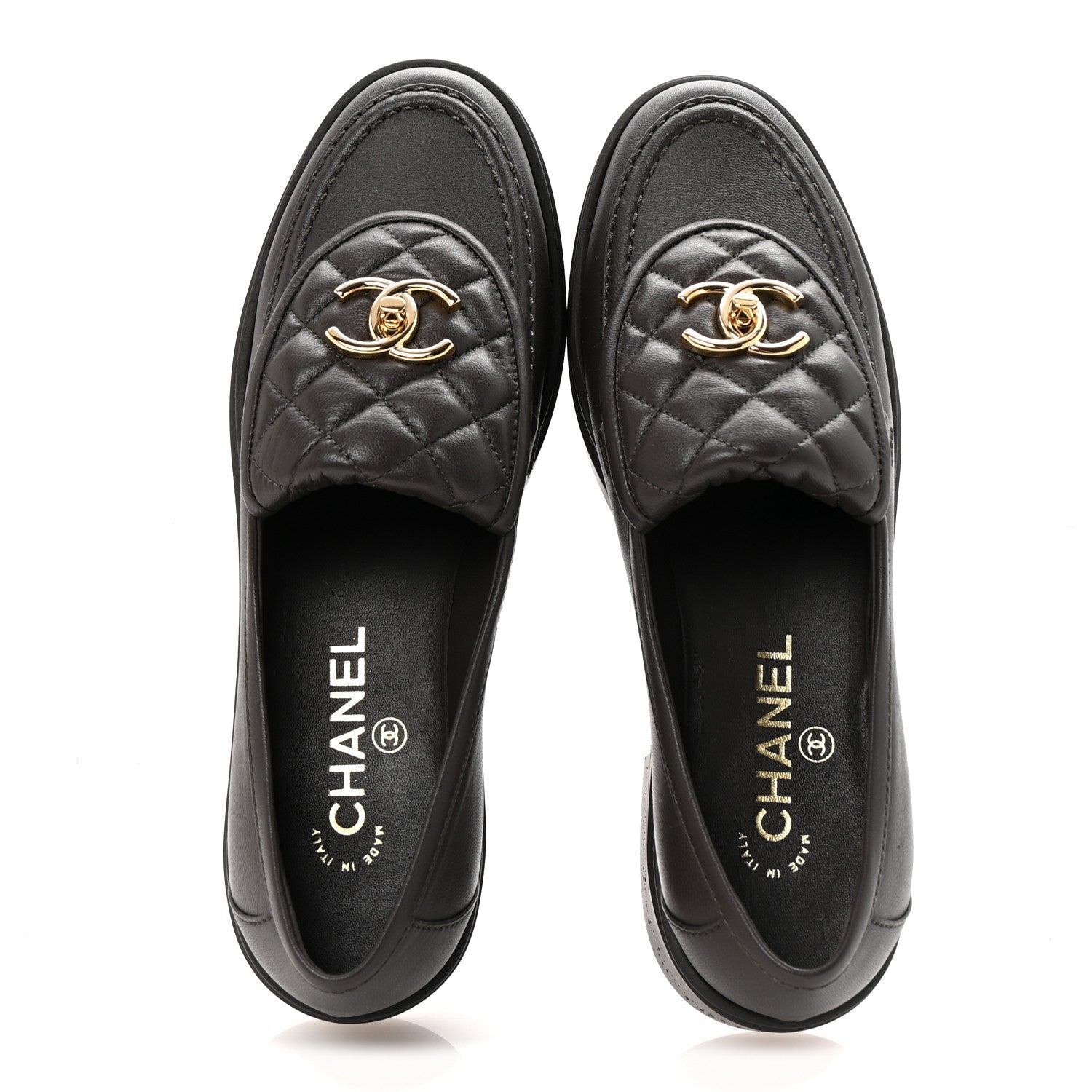 Lambskin Quilted CC Turnlock Loafers 38.5 Dark Brown