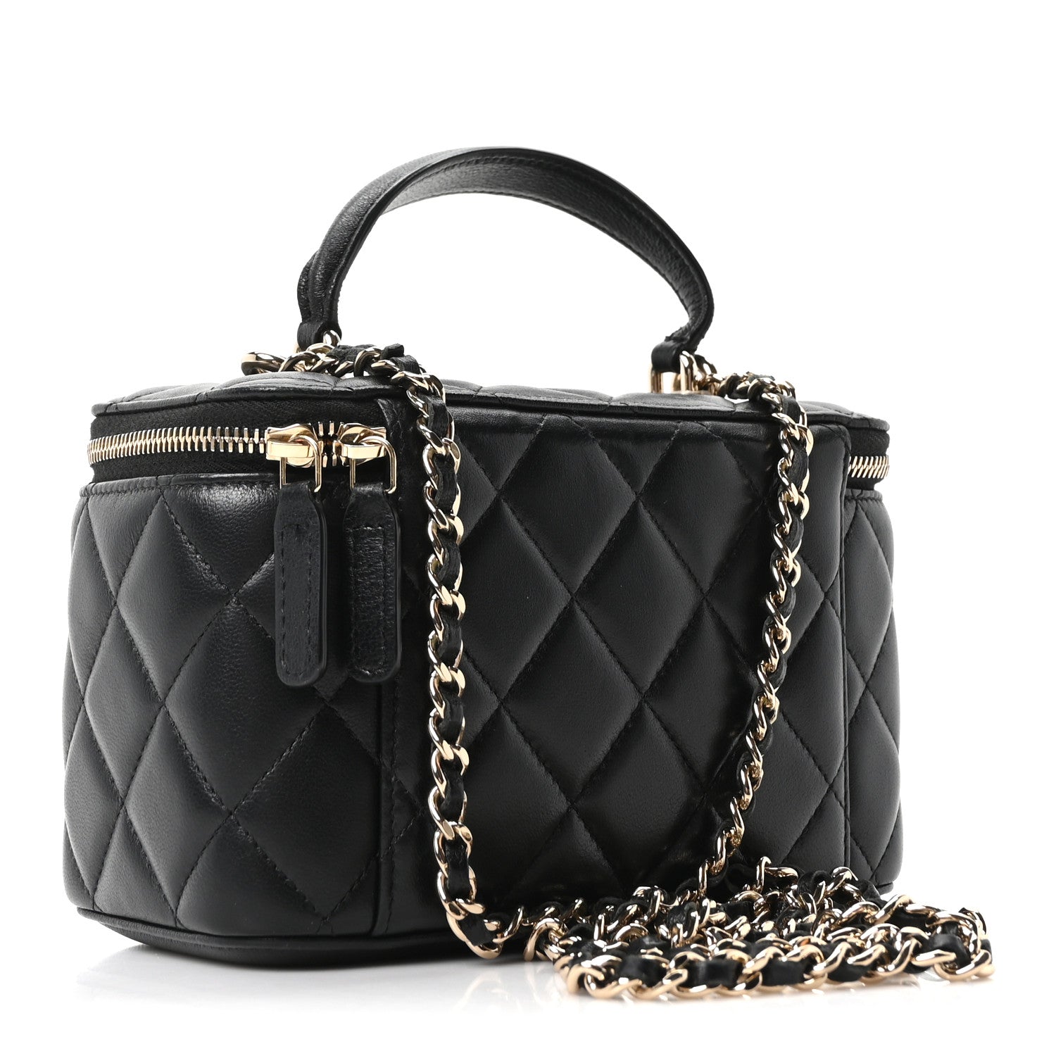 Chanel Lambskin Quilted Small Top Handle Vanity Case With Chain Black