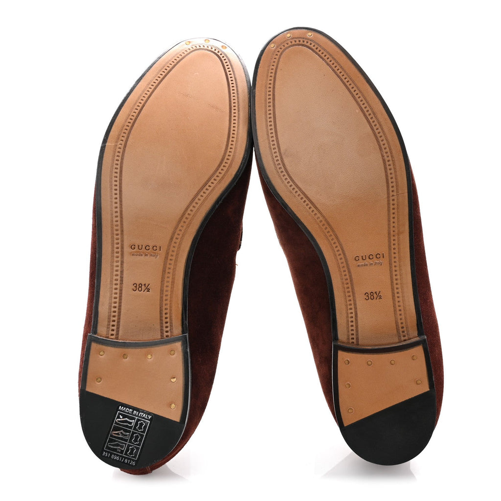 Gucci Suede Horsebit Womens Jordaan Loafers 38.5 Brown