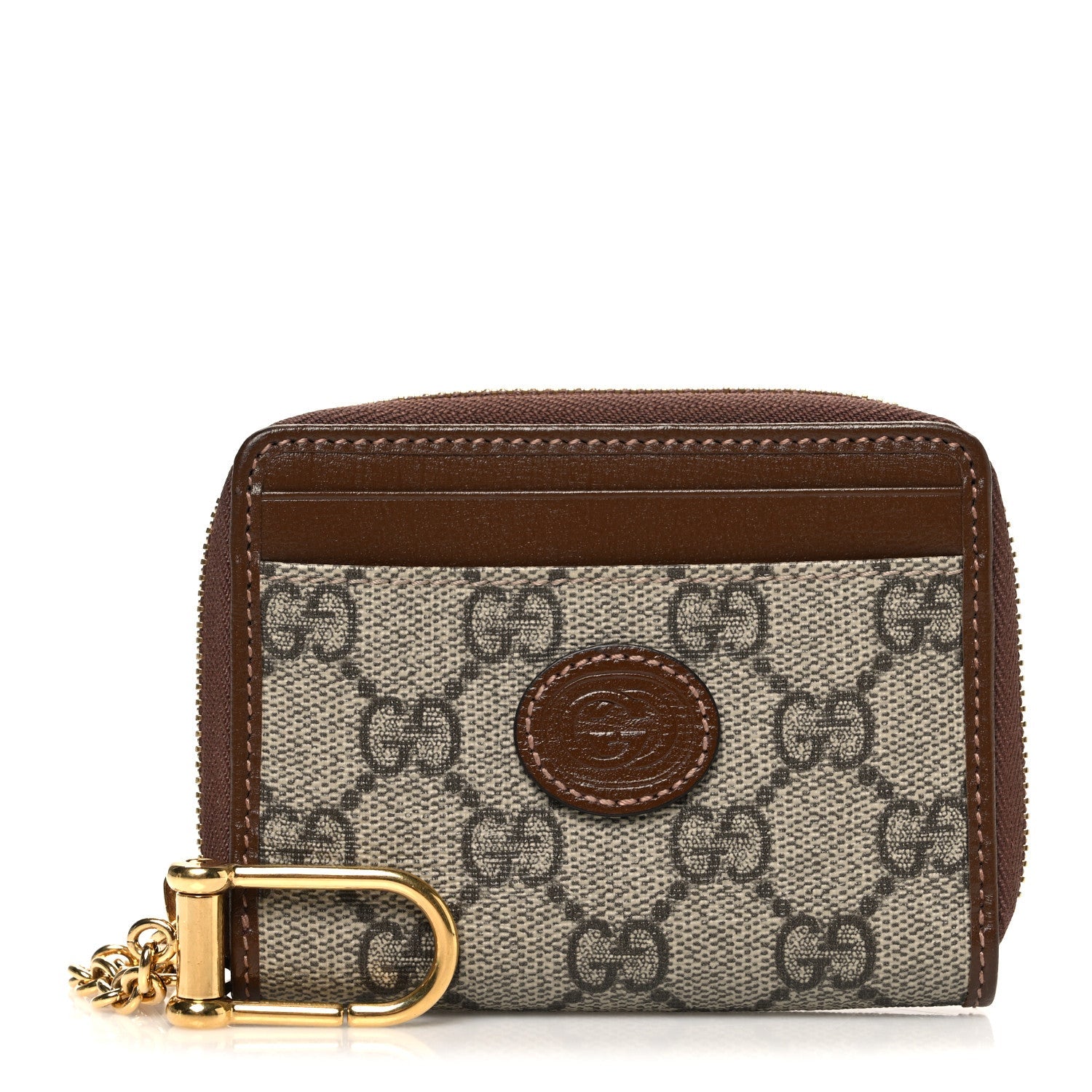 Gucci GG Supreme Monogram Azalea Calfskin Retro Interlocking G Compact Wallet Beige Ebony Brown Sugar