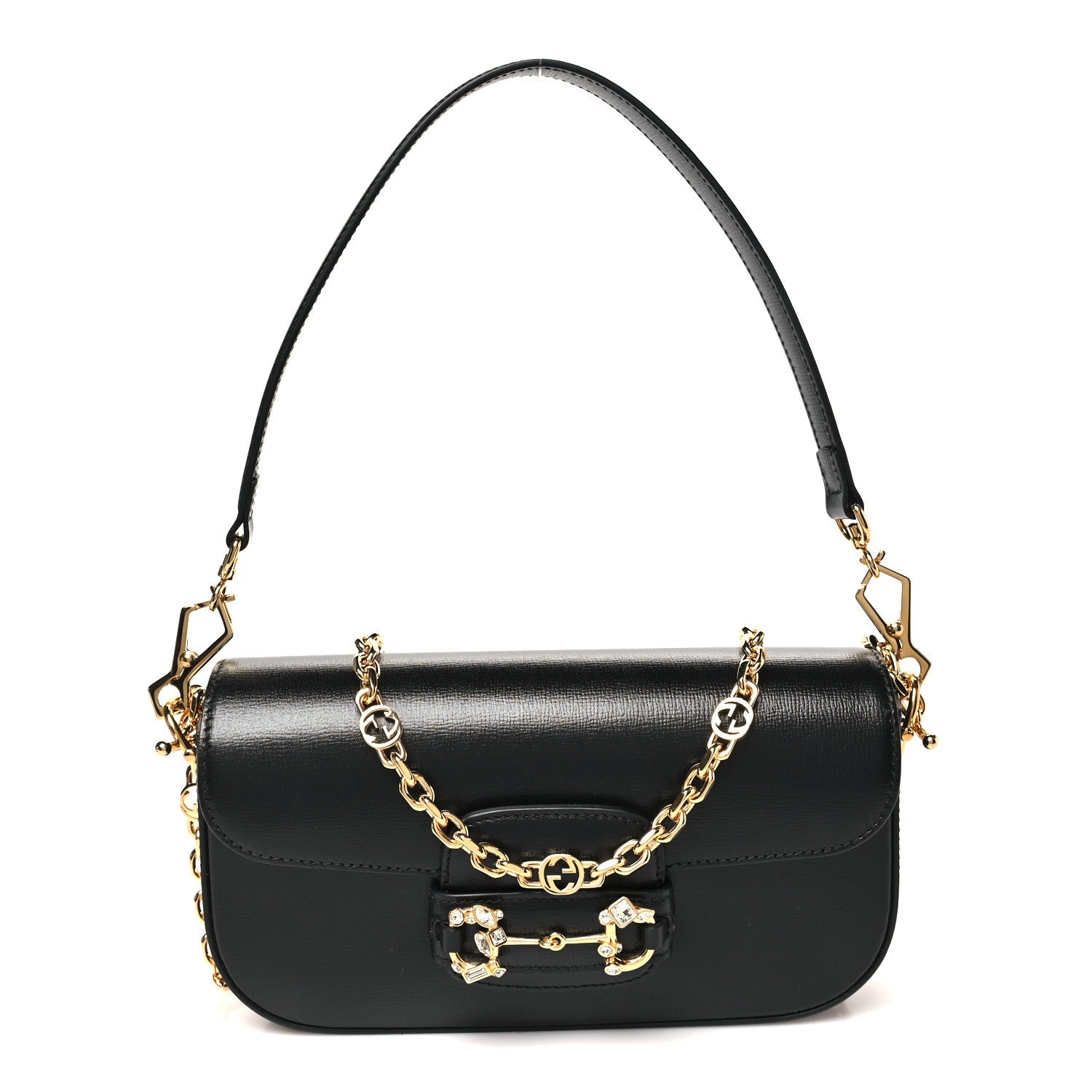 Gucci Azalea Calfskin Crystal Small Horsebit 1955 Bag Black
