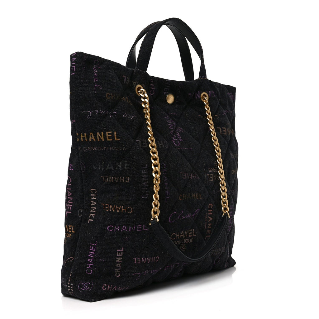 Chanel Denim Quilted Denim Mood Maxi Shopping Bag Black Multicolor
