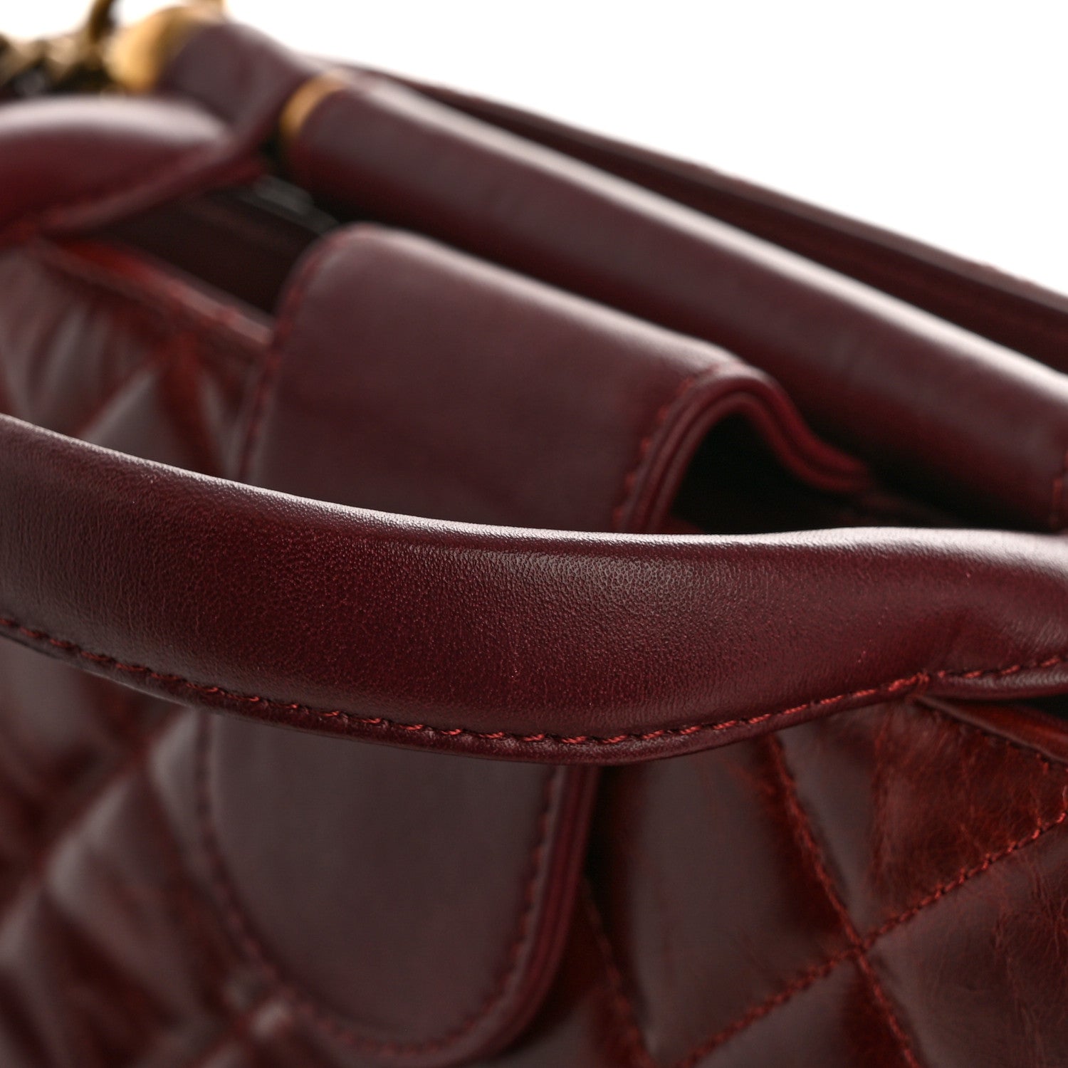 Chanel Glazed Calfskin Quilted Small Gold Bar Tote Red