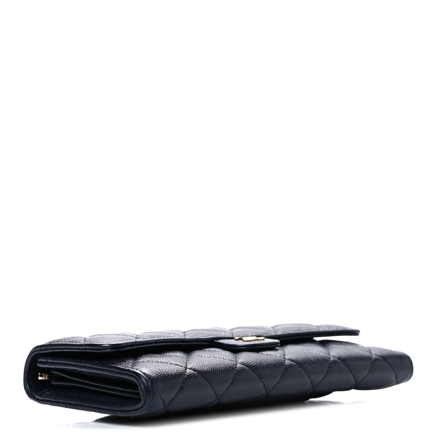 Caviar Quilted Large Gusset Flap Wallet Navy