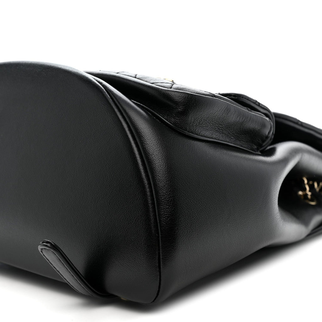 Chanel Calfskin Quilted Large Duma Pockets Drawstring Backpack Black
