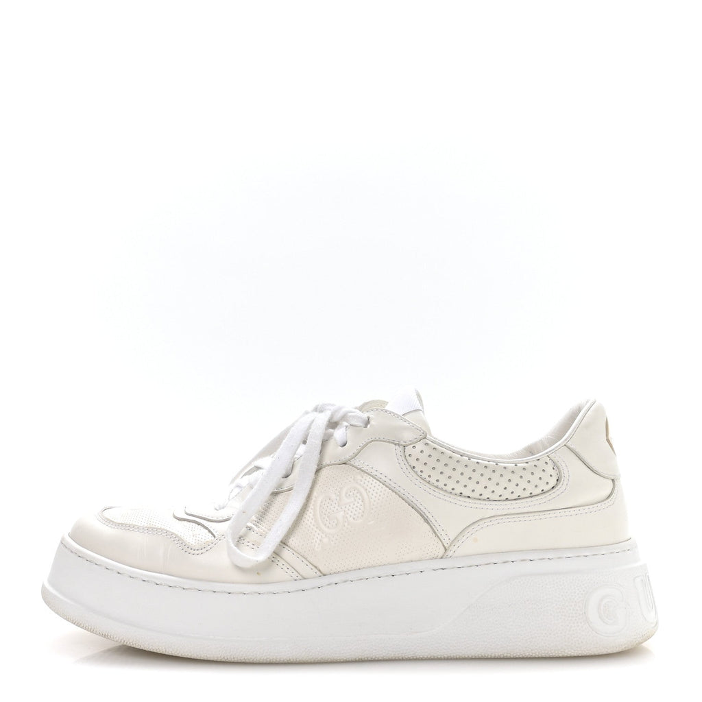 Gucci Calfskin GG Tennis Embossed Perforated Mens Interlocking G 55mm Sneakers 9.5 Great White