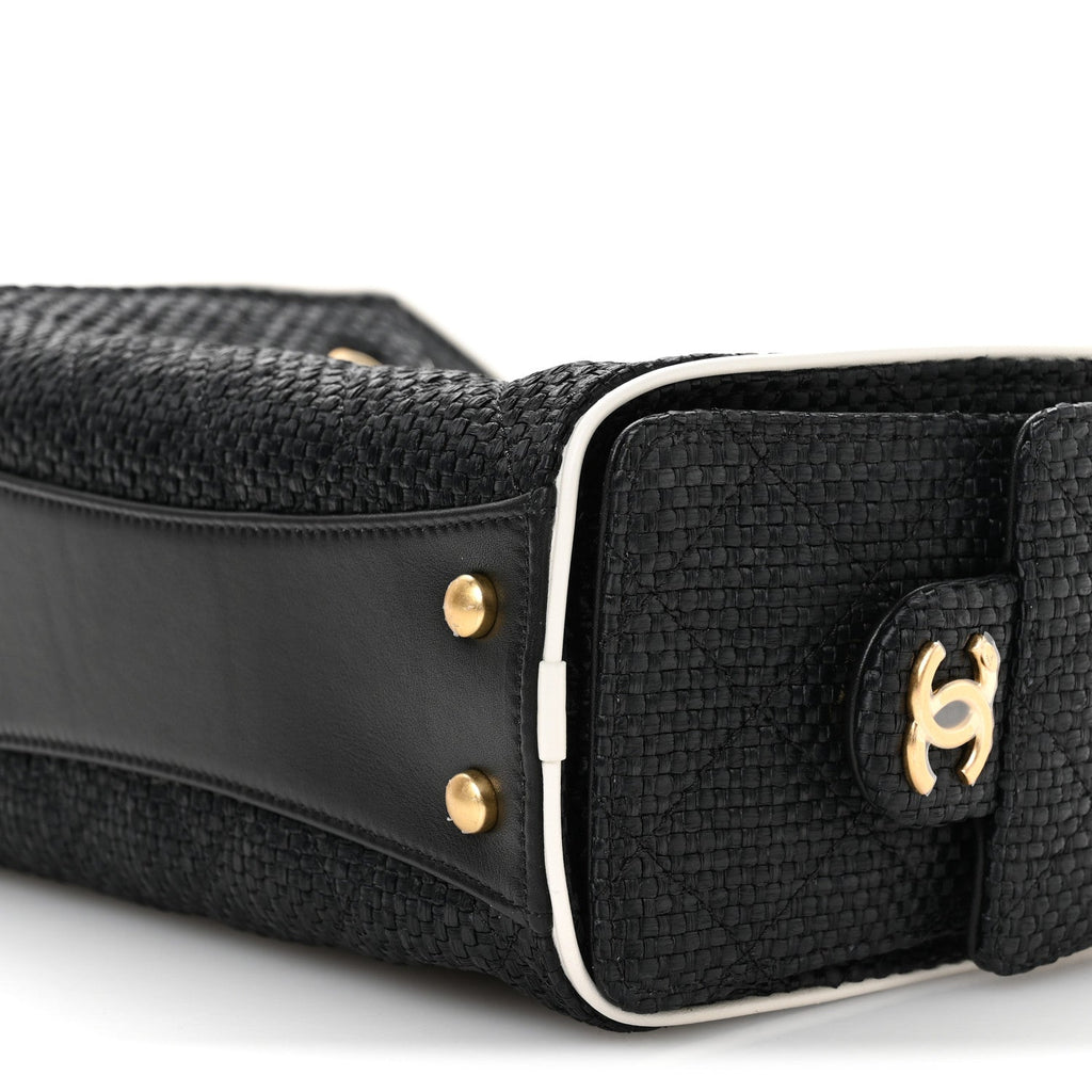 Chanel Braided Raffia Calfskin Quilted Mini Chanel 25 Handbag Black White