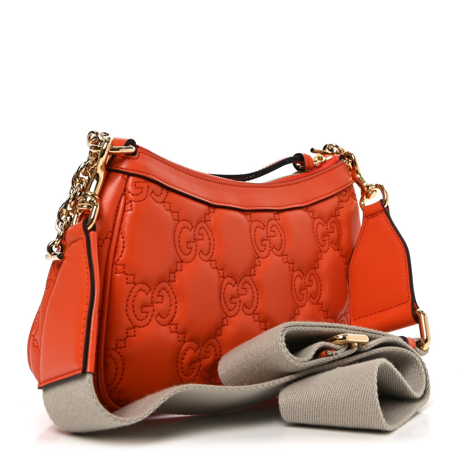 Gucci Calfskin GG Matelasse Chain Handbag Deep Orange Natural