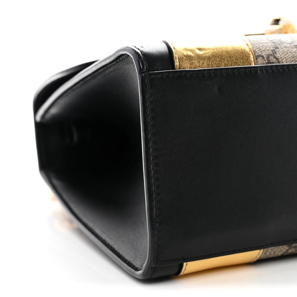Gucci GG Supreme Monogram Small Osiride Top Handle Bag Black Gold