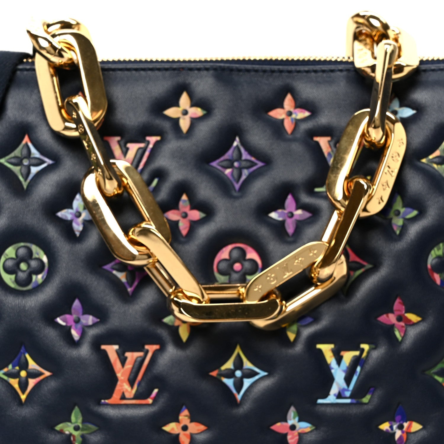 Louis Vuitton Lambskin Embossed Monogram LV Garden Coussin MM Navy Blue