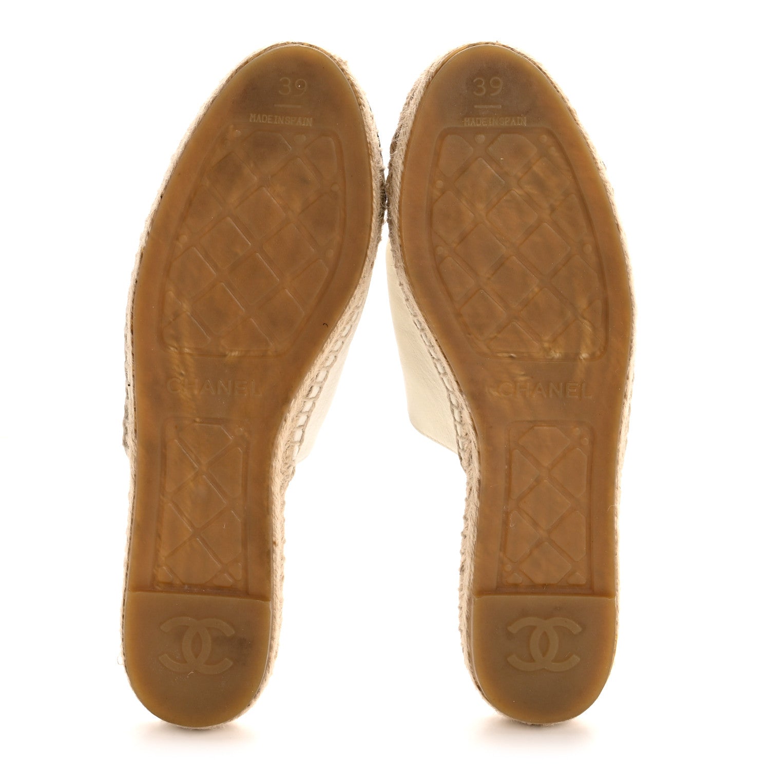 Iridescent Goatskin CC Espadrille Mules 39 Ivory Black