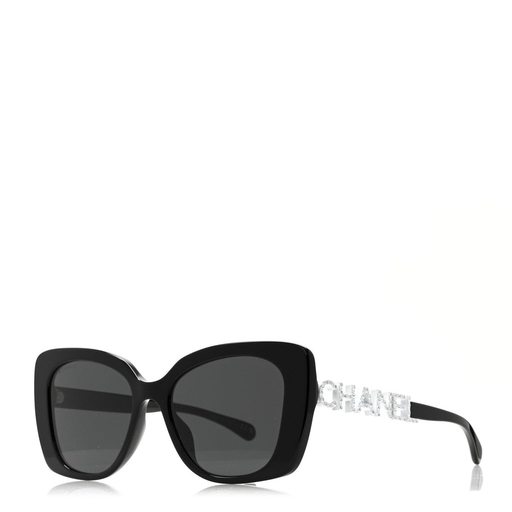Acetate Strass Square Sunglasses 5422-B-A Black White