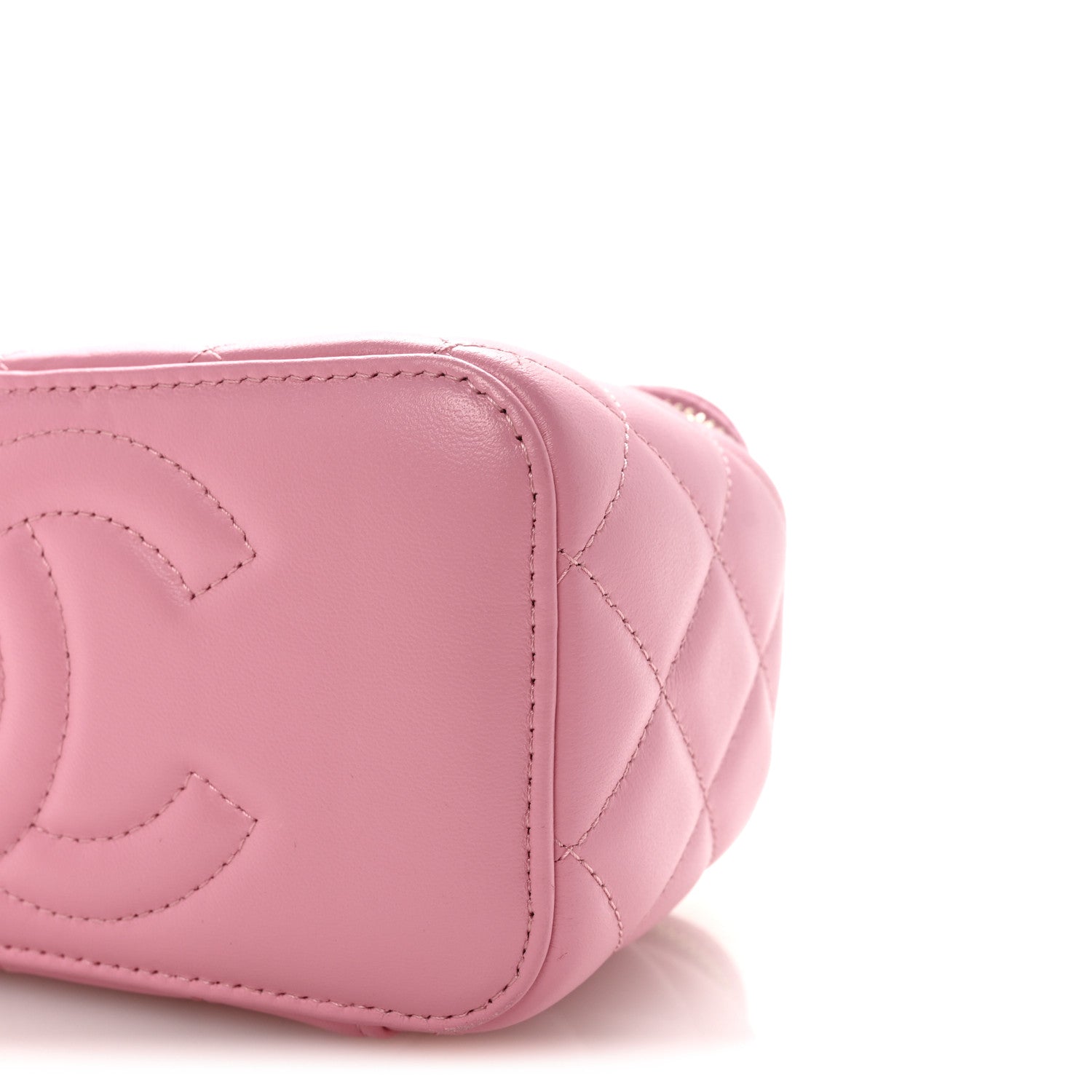 Chanel Lambskin Quilted Small Top Handle Vanity Case With Chain Pink