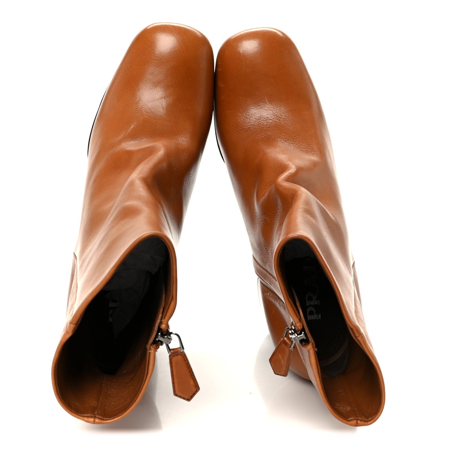 Prada Vitello Platform Ankle Booties 37.5 Cognac