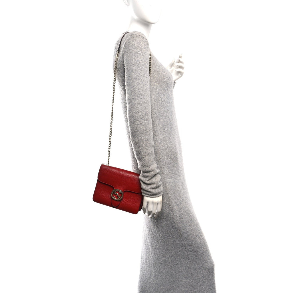 Gucci Dollar Calfskin Small Interlocking G Shoulder Bag Red
