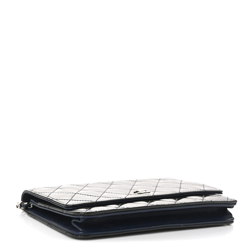 Chanel Patent Quilted Wallet On Chain WOC Navy Blue