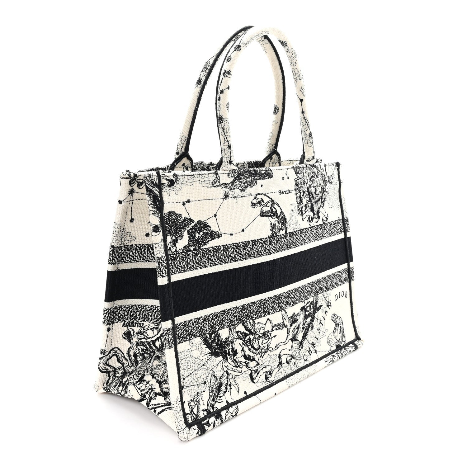 Christian Dior Canvas Zodiac Toile De Jouy Embroidered Medium Book Tote Latte