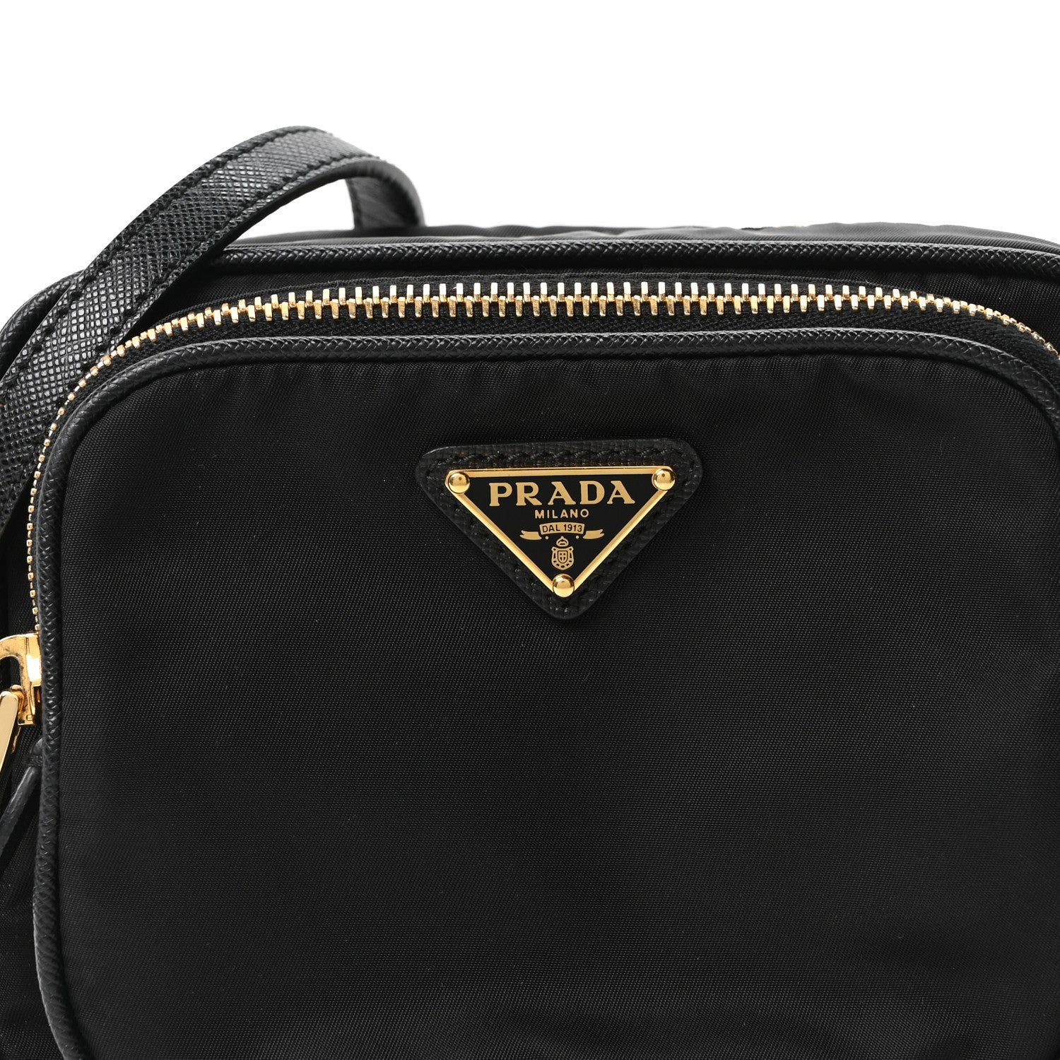 Prada Nylon Vela Saffiano Double Zip Crossbody Black