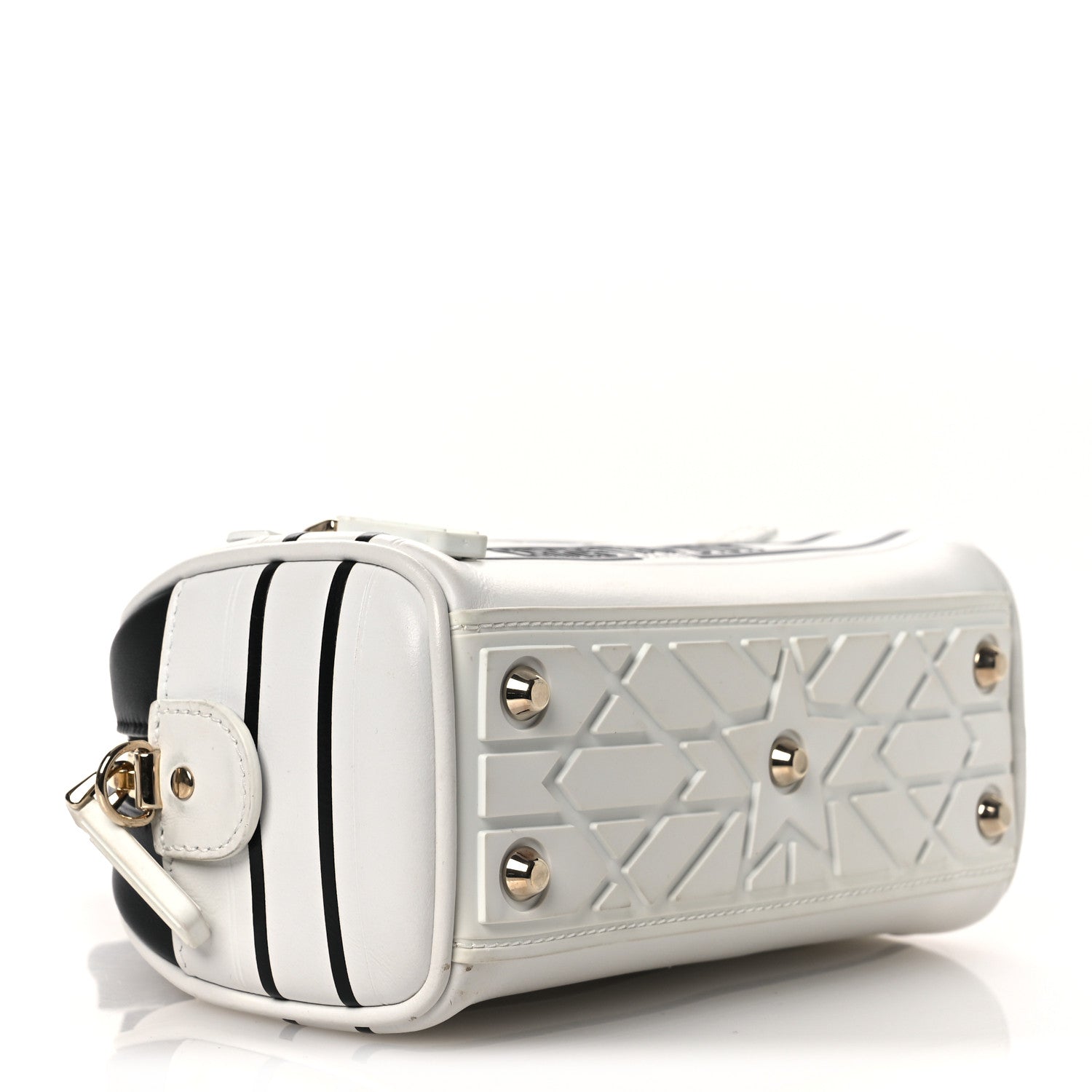 Christian Dior Calfskin Animal Print Micro Dior Vibe Zip Bowling Bag White Multicolor