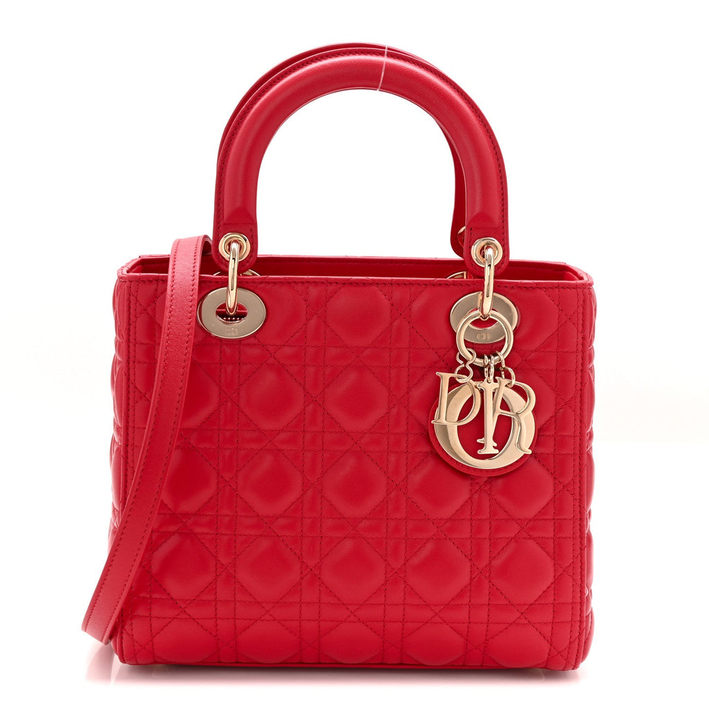 Christian Dior Lambskin Cannage Medium Lady Dior Red