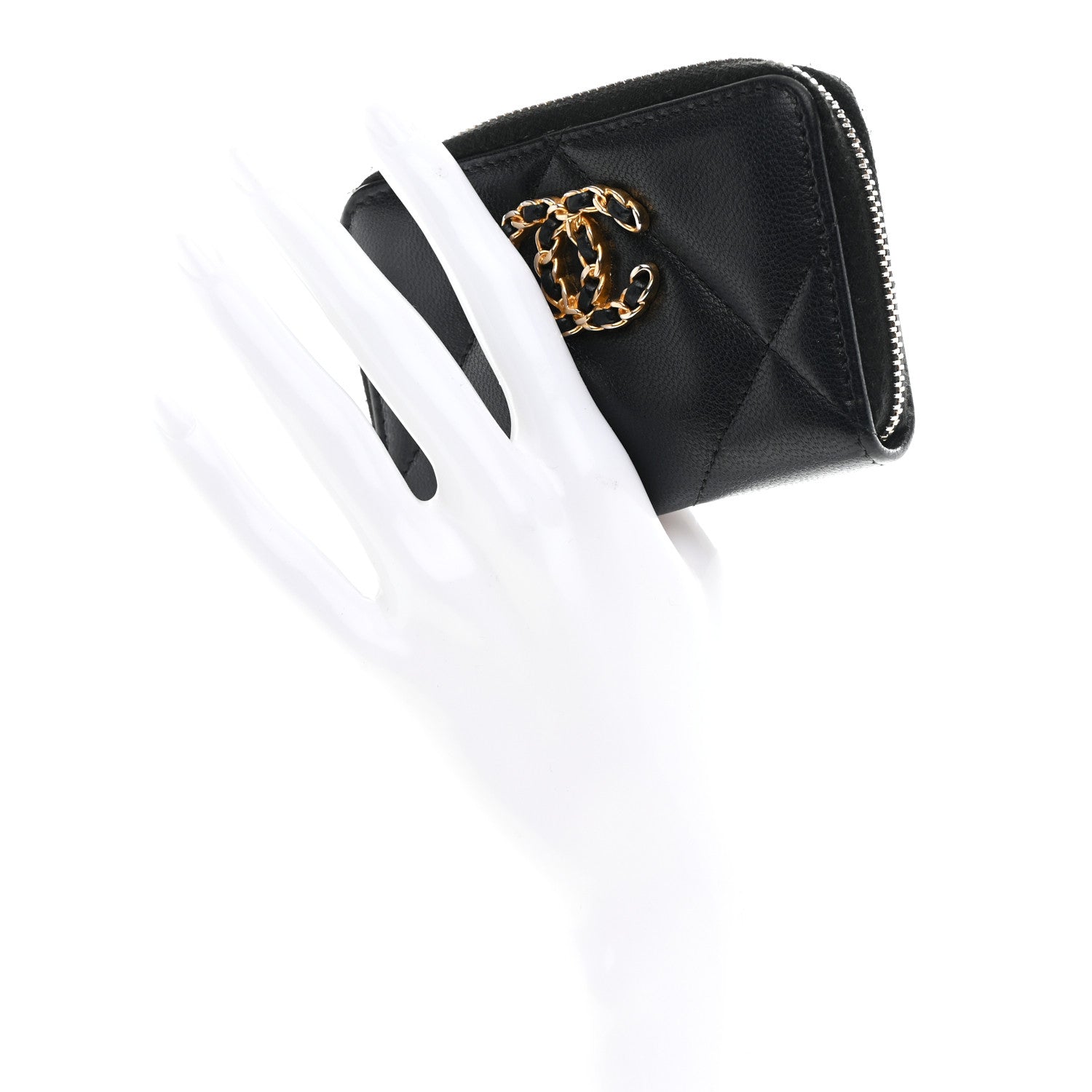 Lambskin Quilted Chanel 19 Zip Around Coin Purse Wallet Black