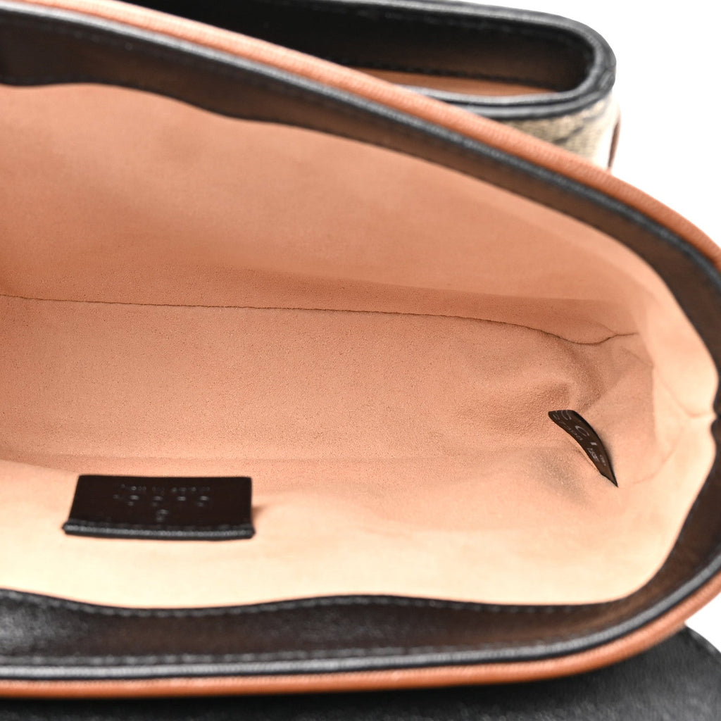 Gucci GG Supreme Monogram New Sakai Lux Calfskin Mini Padlock Flap Pocket Shoulder Bag Beige Ebony Black Cuir
