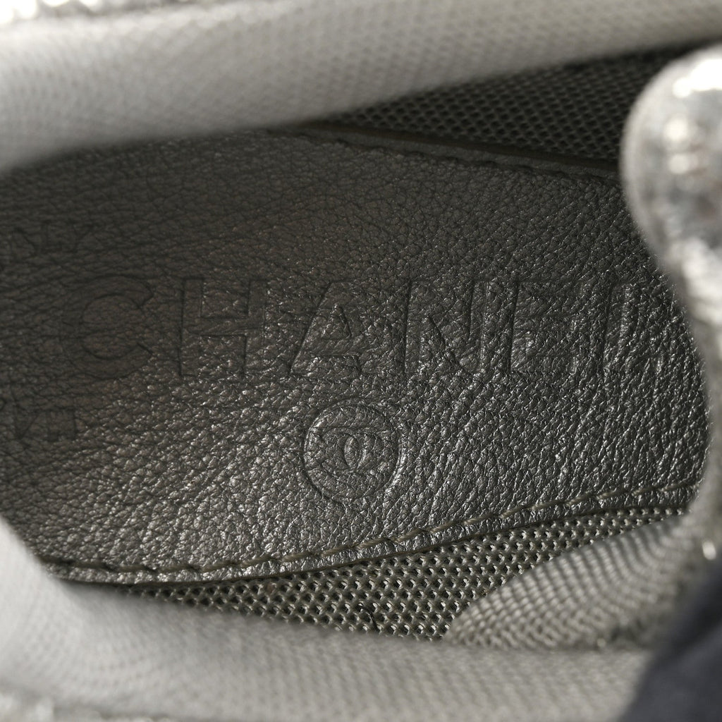 Metallic Crackled Calfskin CC Sneakers 36 Silver Black Navy