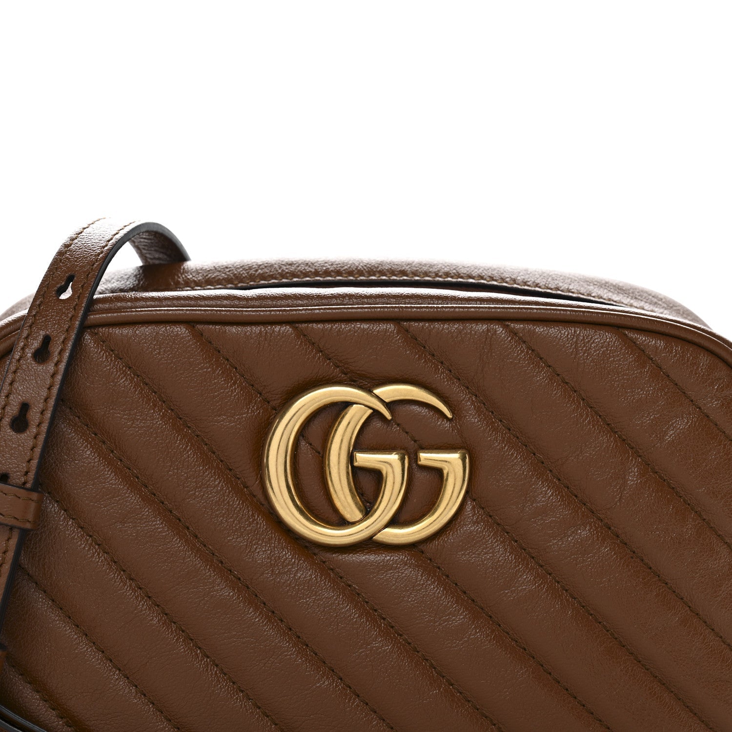 Gucci Glazed Calfskin Matelasse Diagonal Small GG Marmont Chain Shoulder Bag Cuir