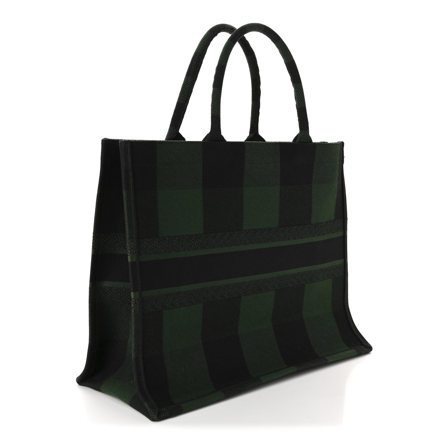 Christian Dior Canvas Embroidered Checkered Book Tote Black Green