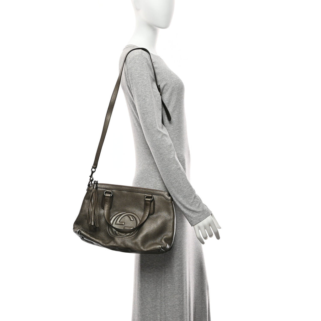 Gucci Metallic Cellarius Calfskin Small Soho Top Handle Satchel Sasso