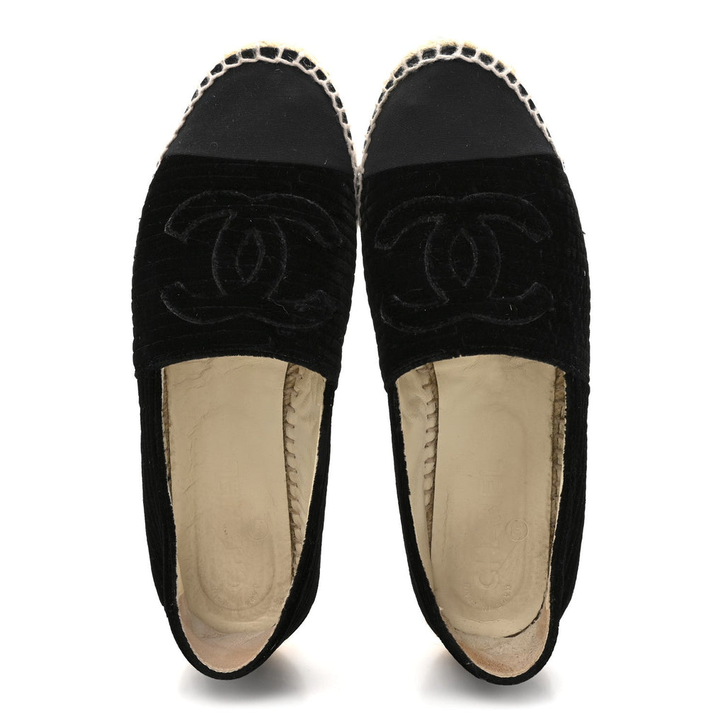 Chanel Velvet Grosgrain CC Espadrilles 38 Black