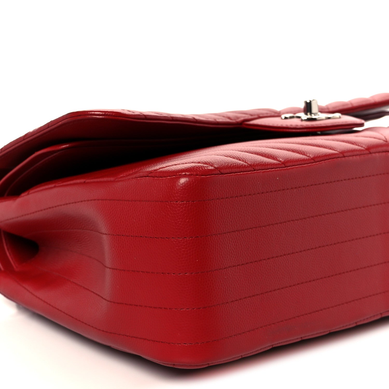 Chanel Caviar Chevron Quilted Jumbo Double Flap Dark Red