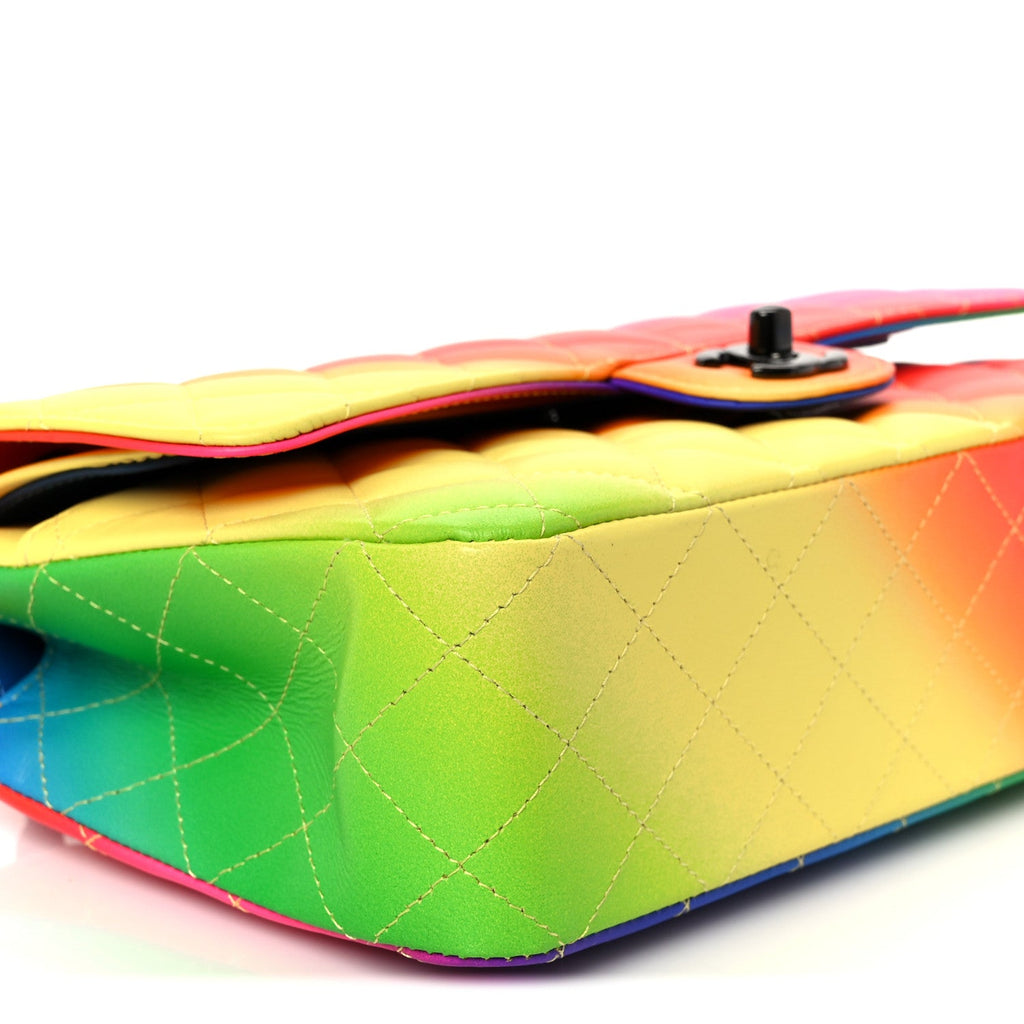 Chanel Calfskin Quilted Medium Rainbow Double Flap Multicolor