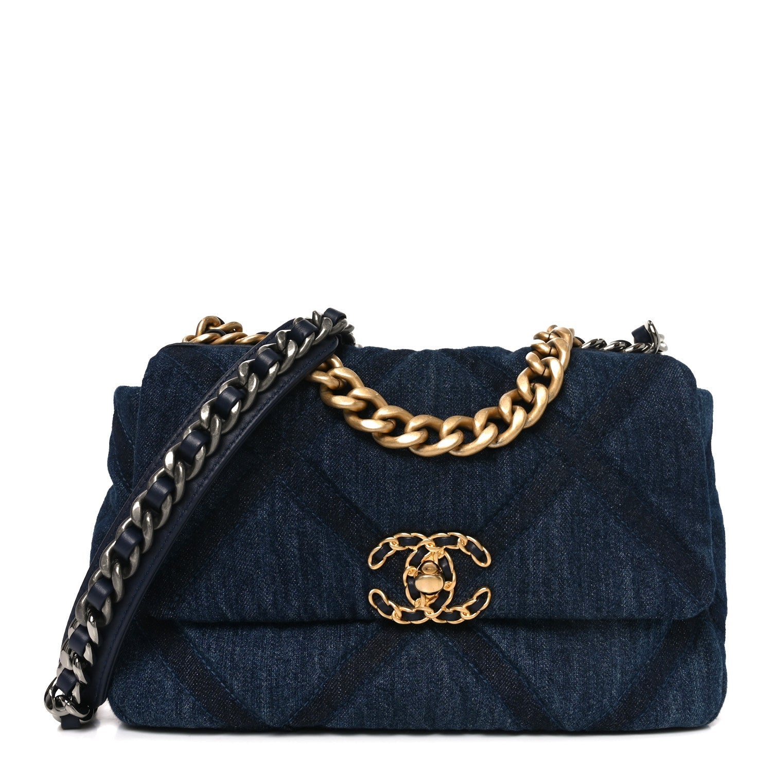 Chanel Denim Quilted Medium Chanel 19 Flap Blue