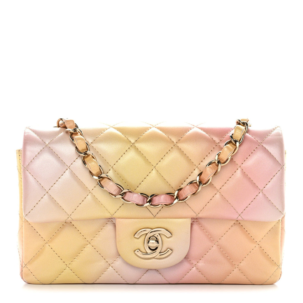 Chanel Lambskin Quilted Tie Dye Ombre Mini Rectangular Flap Yellow Multicolor
