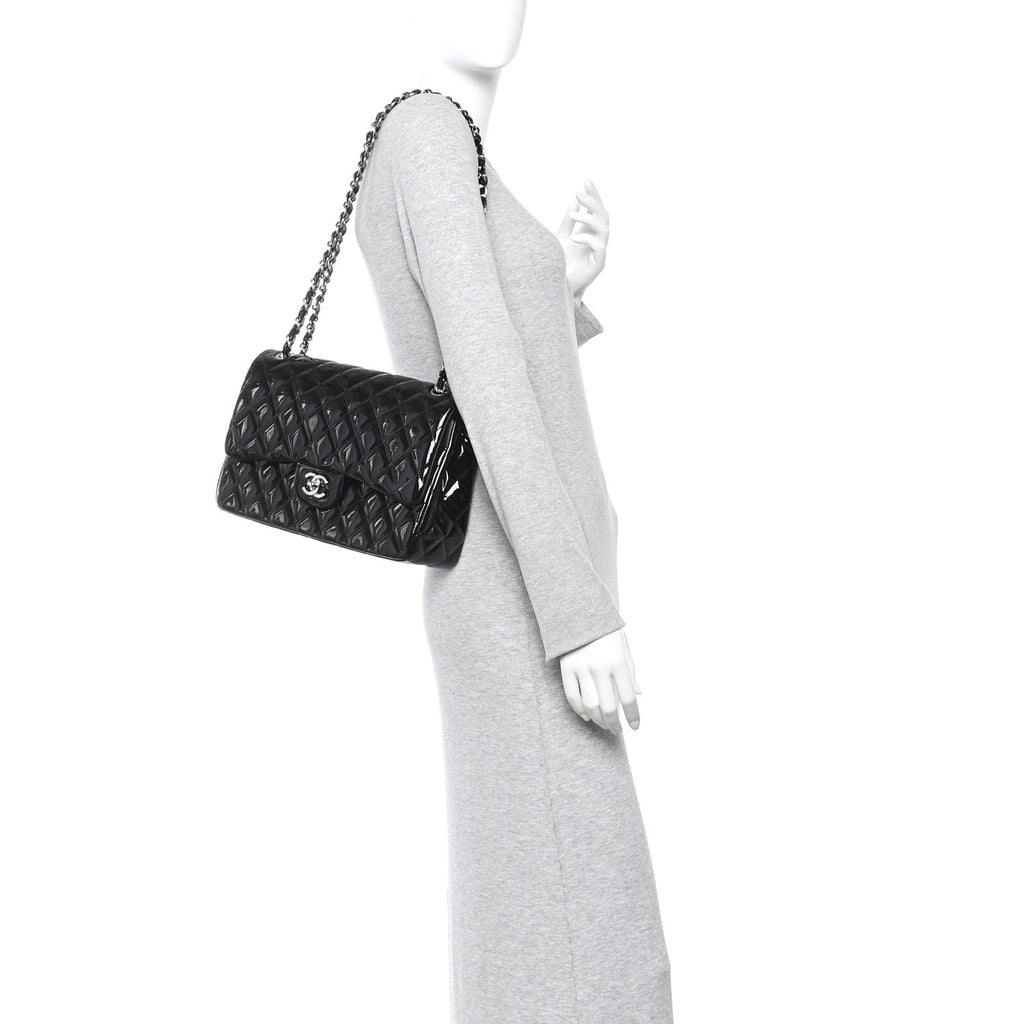 Chanel Patent Quilted Jumbo Double Flap Black