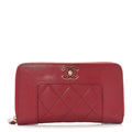 Chanel Sheepskin Quilted Medium Mademoiselle Vintage Zip Around Wallet Red