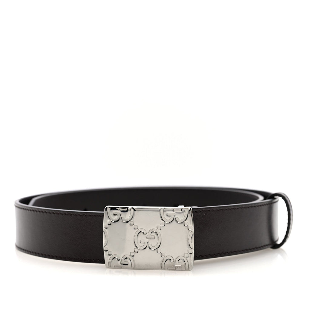 Gucci Plutone Calfskin Plaque GG 30mm Belt 80 32 Cocoa